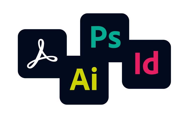 Symbole des différents logiciels Adobe utilisés par les graphistes à Nantes en cabinet conseil en communication